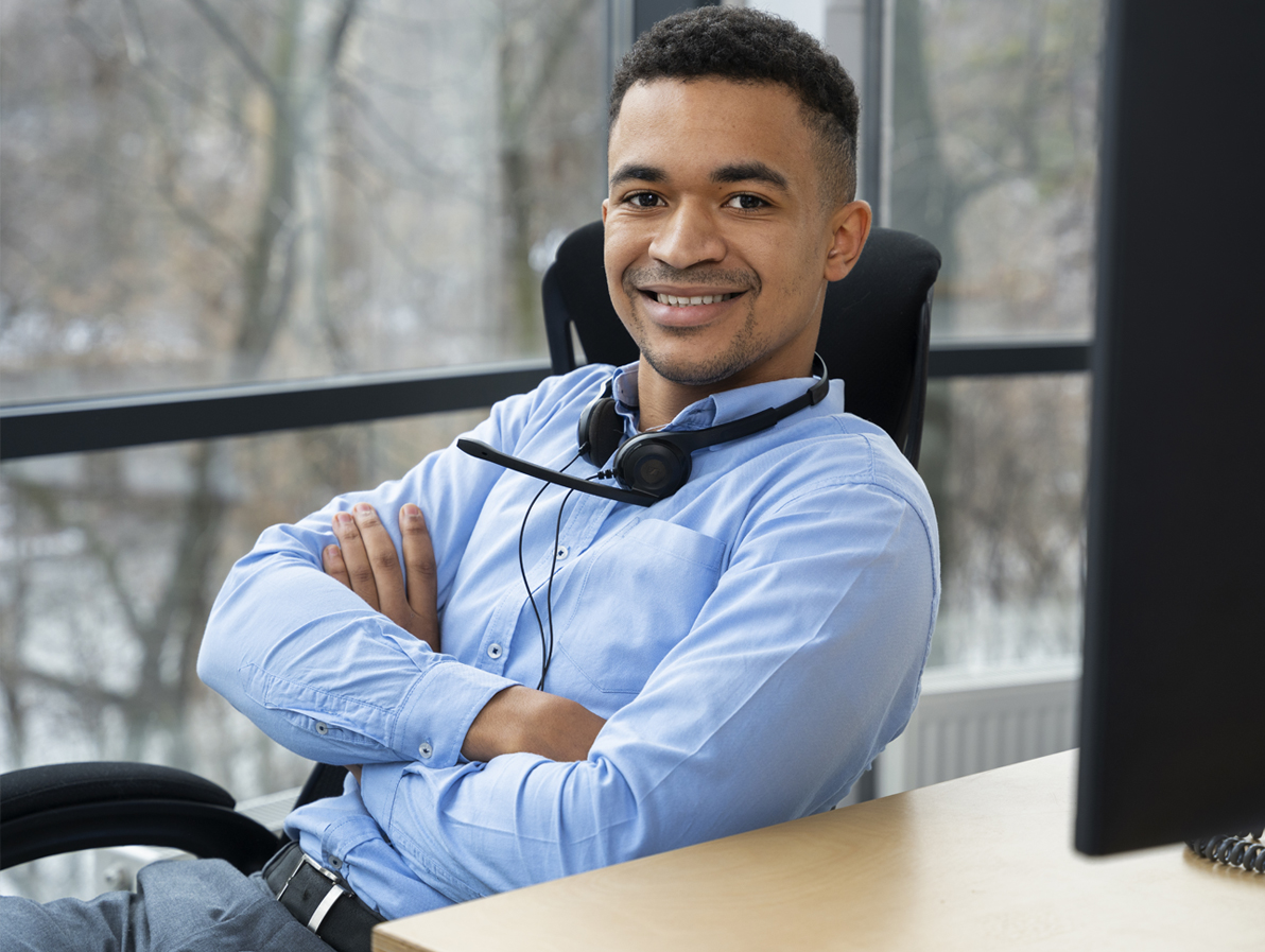 Call center team assisting a customer